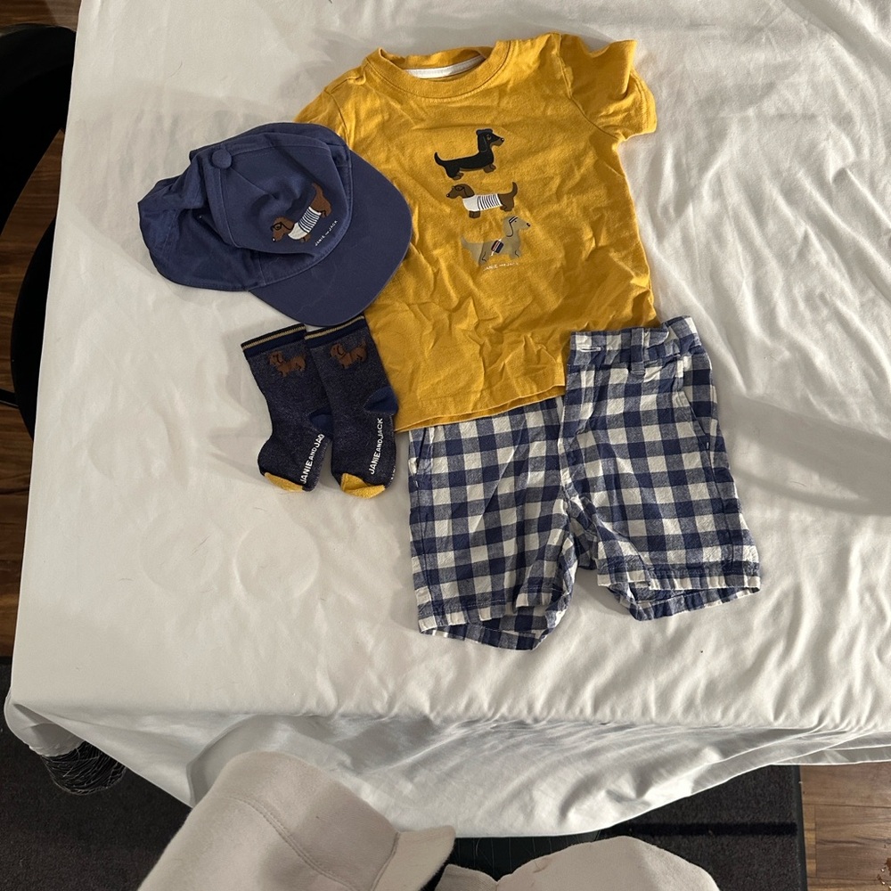 Janie and Jack Navy Checkered Set with Cap and Dog Socks